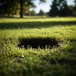 a close up of a green grass field