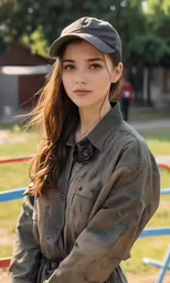 a pretty young lady with long hair wearing a hat