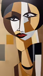 a painting with different colored lines and a woman,a painting of a person with a big smile on her face