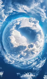 the image has clouds and a sun in the sky