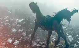 a horse made out of junk and rocks