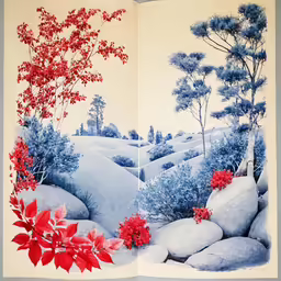 a hand - drawn book with a tree in the background