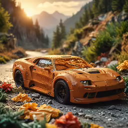 a very cool looking toy car with the mountains in the background