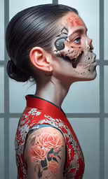 a woman is painted in skull and a rose