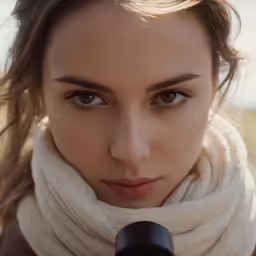 the young girl with a scarf on is posing