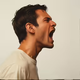 an adult man with his mouth open making a creepy face