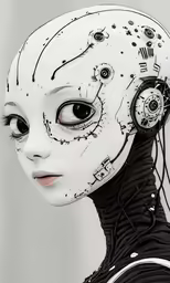 an artificial woman wearing a white face mask
