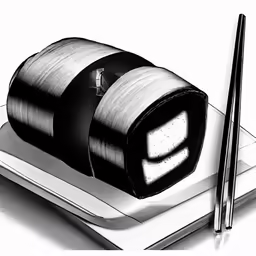 a close up of two rolls of paper near chopsticks