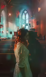 the people are standing in the church together