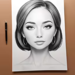 a drawing of a woman with hair and large hoop earrings