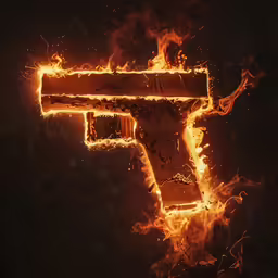 a burning gun and flame are displayed in this image