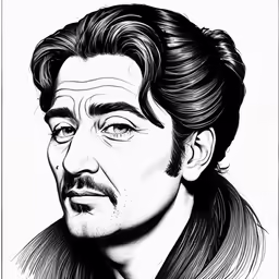 a drawing of a man with long hair and beard