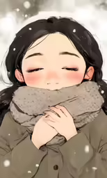 a drawing of a girl snuggling with the snow
