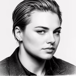 a black and white photo of a woman in a shirt