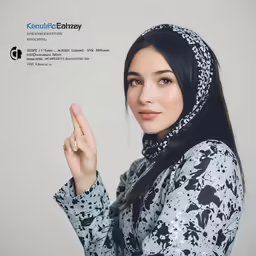 a woman posing for the camera with her hands together