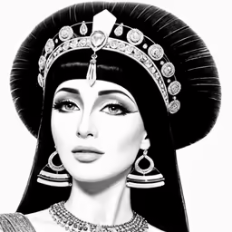 a black and white portrait of a woman wearing jewelry
