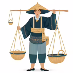 an illustration of a woman holding two baskets