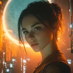 the girl has dark hair and is staring into the distance