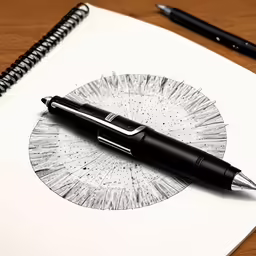 a pen sits on top of a drawing and sits on a paper