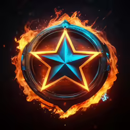 a shiny star surrounded by fire