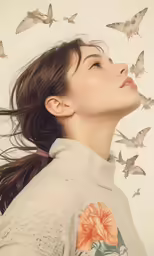 a woman with her hair blowing in the wind