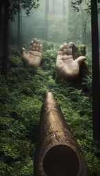 trees with hands drawn over them in the forest
