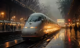 a train on the tracks in a city