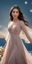 a woman in a dress on a balcony