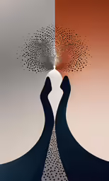 a drawing of two women in silhouette and dots around their shoulders