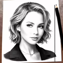 a pencil drawing of a woman in a suit
