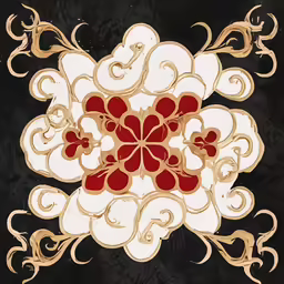a red and white flower with many designs