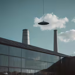 two chimneys of a large building near the clouds
