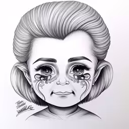 a drawing of a girl with face tattoos and huge eyes,an illustration of a woman