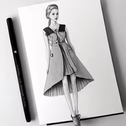 a drawing of a girl wearing a dress and jacket