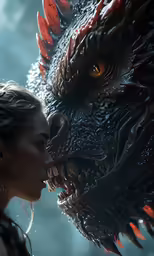 a girl is kissing her godzilla