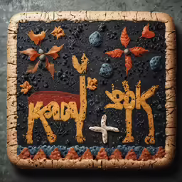 a cork board with hand crafted artwork on it