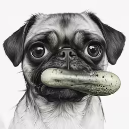 a dog is holding a green stick in its mouth