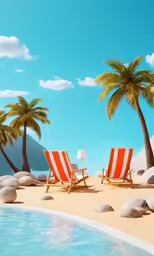 two chairs by a pool with palm trees