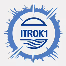 the itroki logo, with water splashes and the words in blue