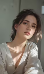 an image of a young woman wearing a white blouse
