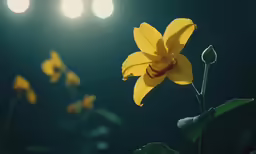 a yellow flower is in front of several lights