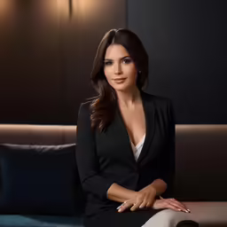woman in black blazer sitting on a couch