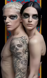 two people with painted faces standing next to each other