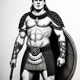 a drawing of a man in a warrior costume with an axe