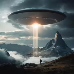 an alien base with a person walking up to it