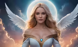 a woman with a cape is in front of a full moon