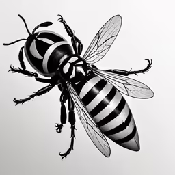 a black and white bee on a white background