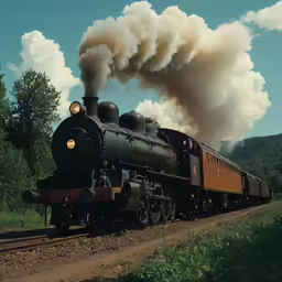 steam engine train with smoke coming out of the smoke stack
