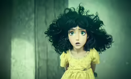 a painting of an anime doll in a room