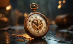 an antique pocket watch sitting on a counter